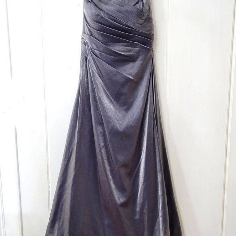 La Femme Runched Satin Trumpet Gown Gunmetal #27846 New with Tag - Picture 6 of 9